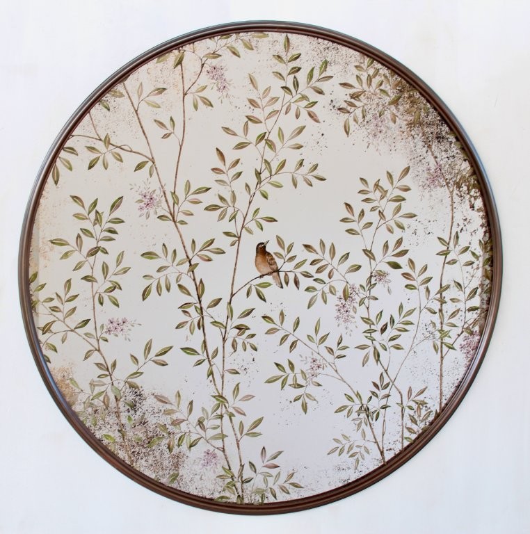Round Brown Frame Chinoiserie Mirror